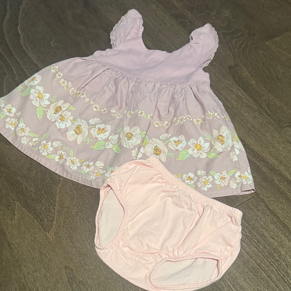 Charming Pink Floral Dress w Diaper Cover Set-Size 9 months